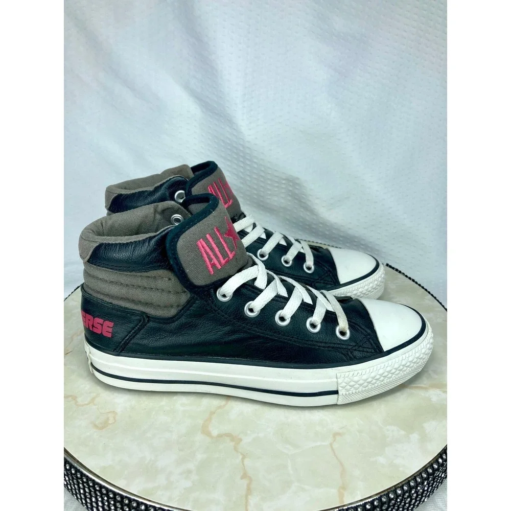 Converse Leather High Top Skater Shoes Kids Sz 5 Black White Streetwear Sneakers